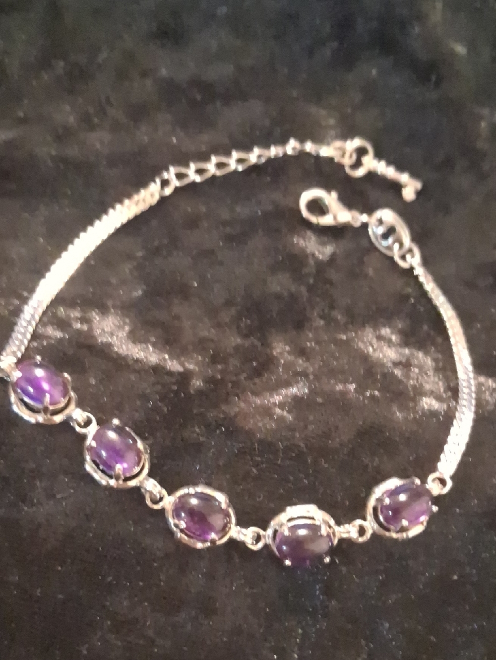 Sterling Silver Amethyst Link Bracelet - Purple Sz 7 To 9 Adjustable